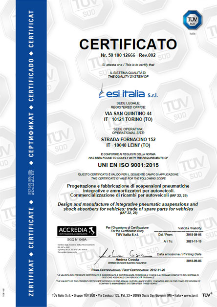 Esi Italia Certificato Tuv UNI EN ISO 9001:2015